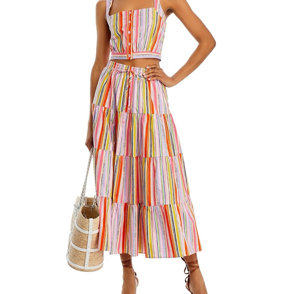 AQUA Striped Multicolor Maxi Skirt + Crop Tank Set